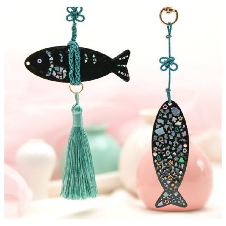 수공예 물고기 키링 전통 자개 키링 핸드메이드 열쇠고리 가방 선물