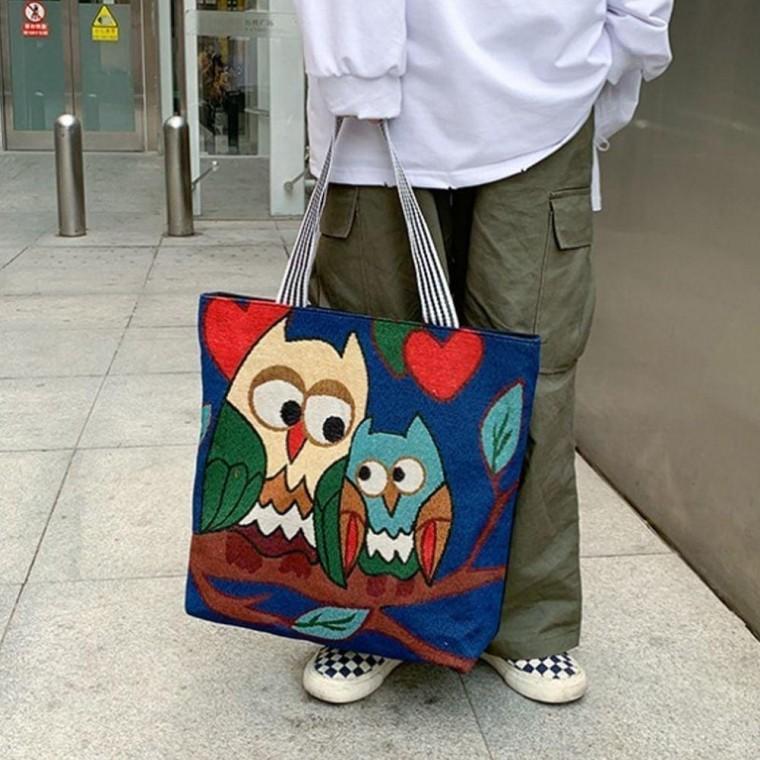 여성천가방 데일리 보부상숄더백 귀여운부엉이 네이비