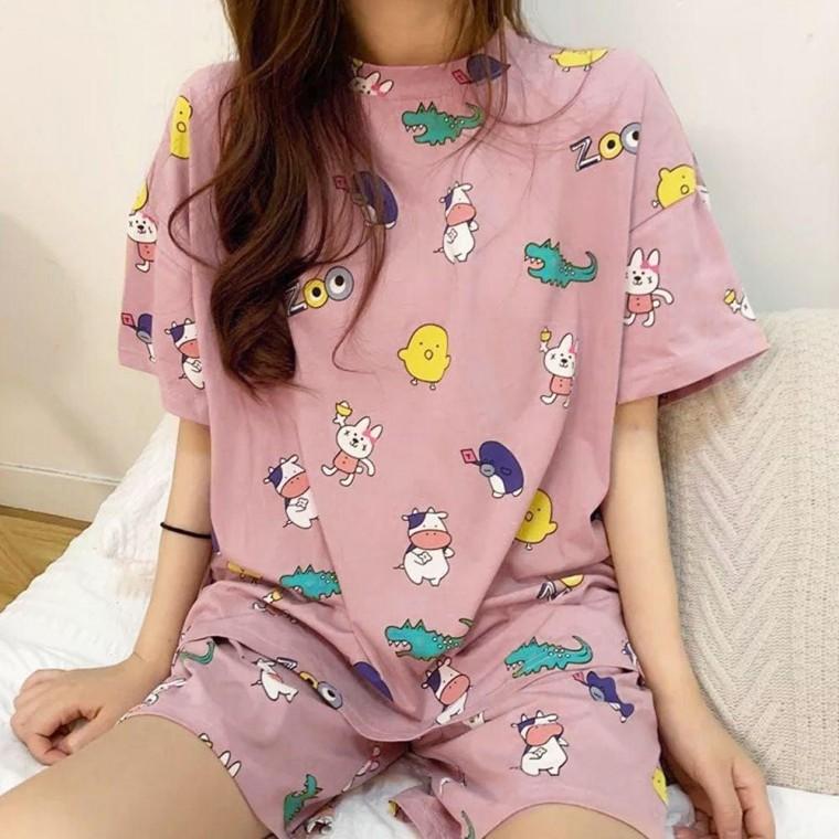 여성 반팔 반바지 여름 파자마 잠옷 세트 인디 핑크 여자 예쁜 귀여운 파티 홈웨어 우정