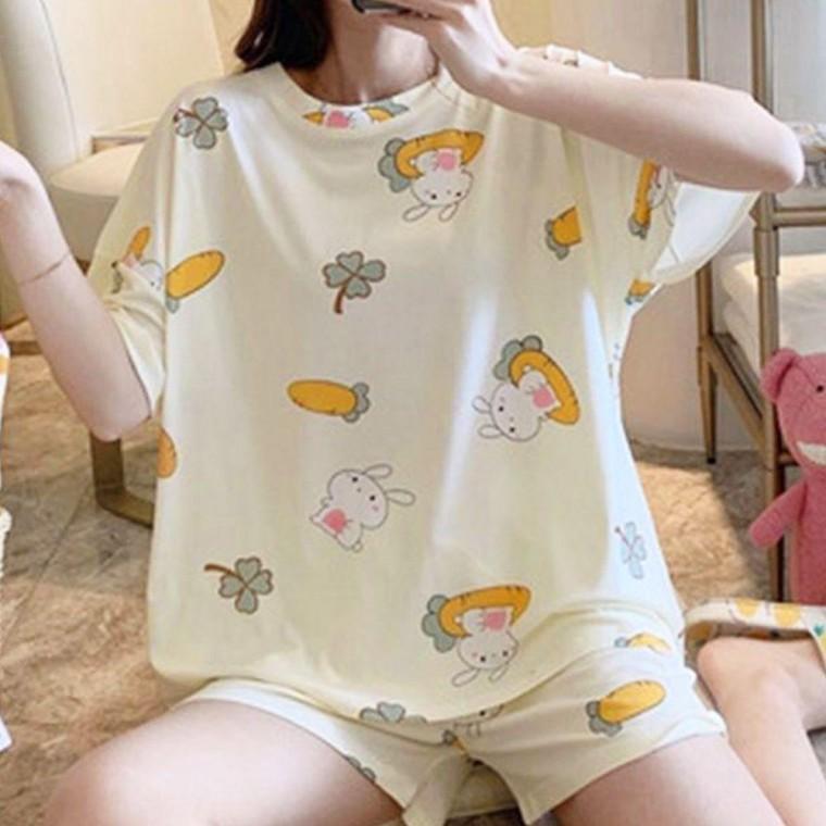 여성 반팔 반바지 여름 파자마 잠옷 세트 클로버 래빗 여자 예쁜 귀여운 파티 홈웨어
