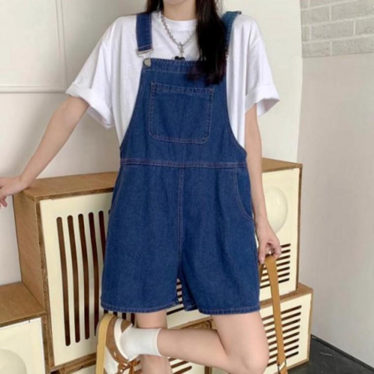 여성 여자 봄 여름 캐주얼 진 청 데님 점프수트 멜빵 반 바지 여행룩