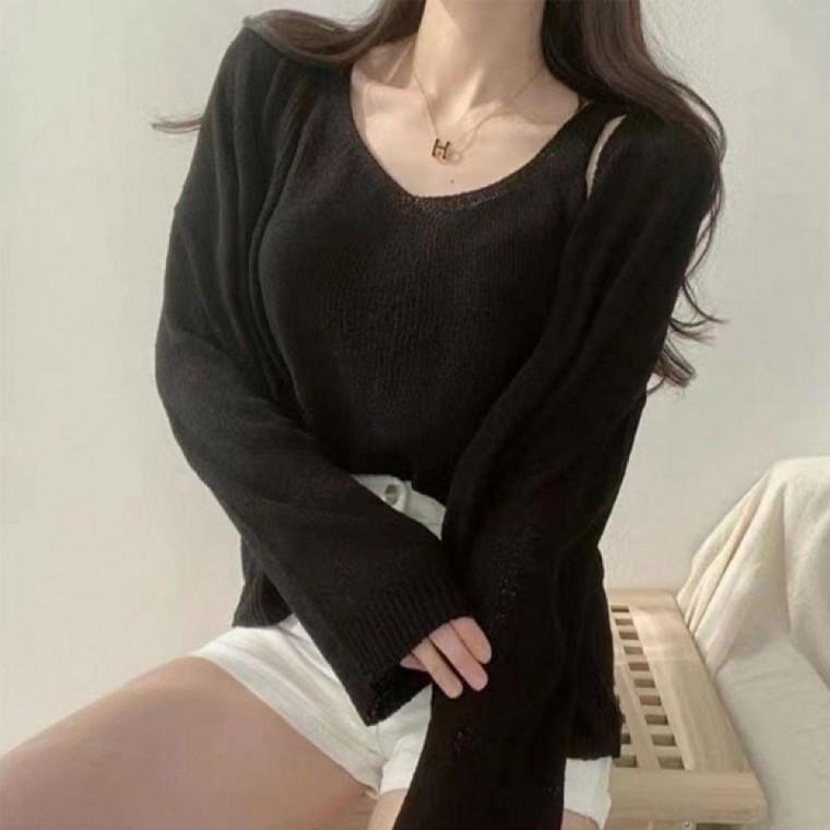 간절기 여성 브이넥 니트 나시 가디건 투피스 여름 간절기 세트 나시 여성 가을 브이넥 가디건