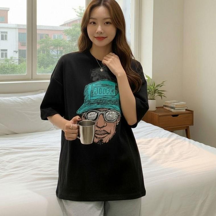남성 여성 여름 외출 패션 그래픽 포인트 라운드넥 베이직 반팔 박스티