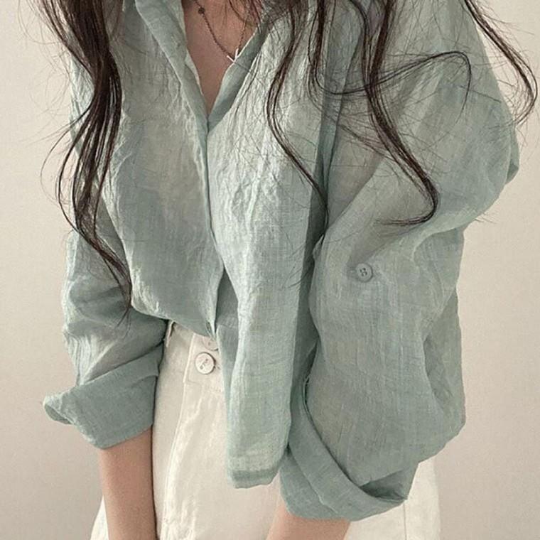 여성 롤업 긴팔 셔츠 여름룩 가벼운시스루 시스루롱셔츠 롤업셔츠핏 캐주얼롱셔츠 휴양지셔츠