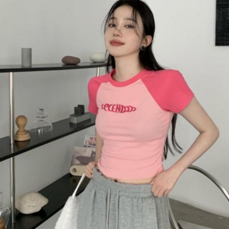 좋은 여성 여름 골지 나그랑 패션 꾸안꾸 크롭 반팔티셔츠
