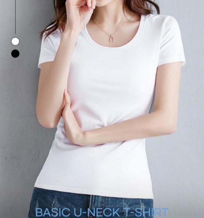 좋은 여성 여름 반팔 라운드 티셔츠 U넥 기본 무지 슬림핏