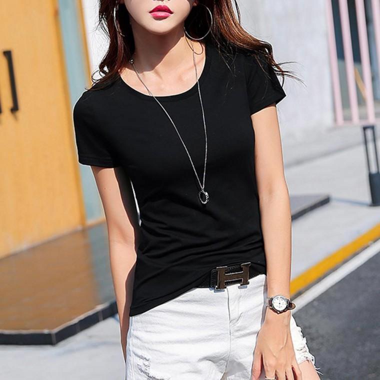 여성 여름 라운드넥 U넥 반팔티셔츠 기본 이너 슬림핏 무지 티셔츠랍슨유통