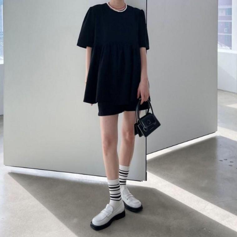 2컬러 여름 모던룩 반팔티 밴딩 숏팬츠 코디세트