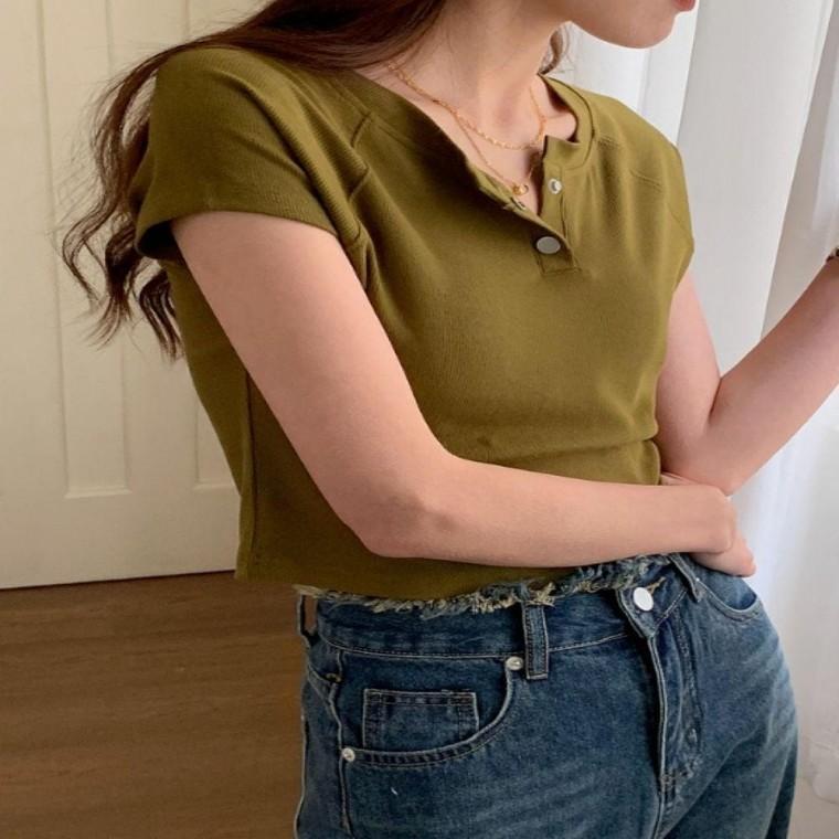 3컬러 심플 모던룩 앞단추 쿨 골지 여름 반팔티셔츠