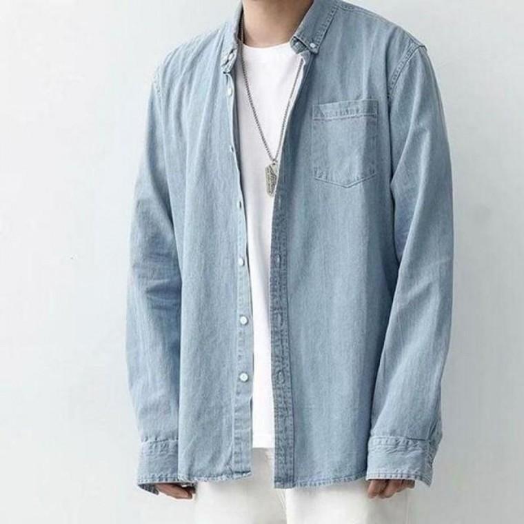 남성 컬러 여름 얇은 포켓 오버핏 데님 셔츠 J 남성셔츠 데님셔츠 오버핏셔츠 포켓셔츠