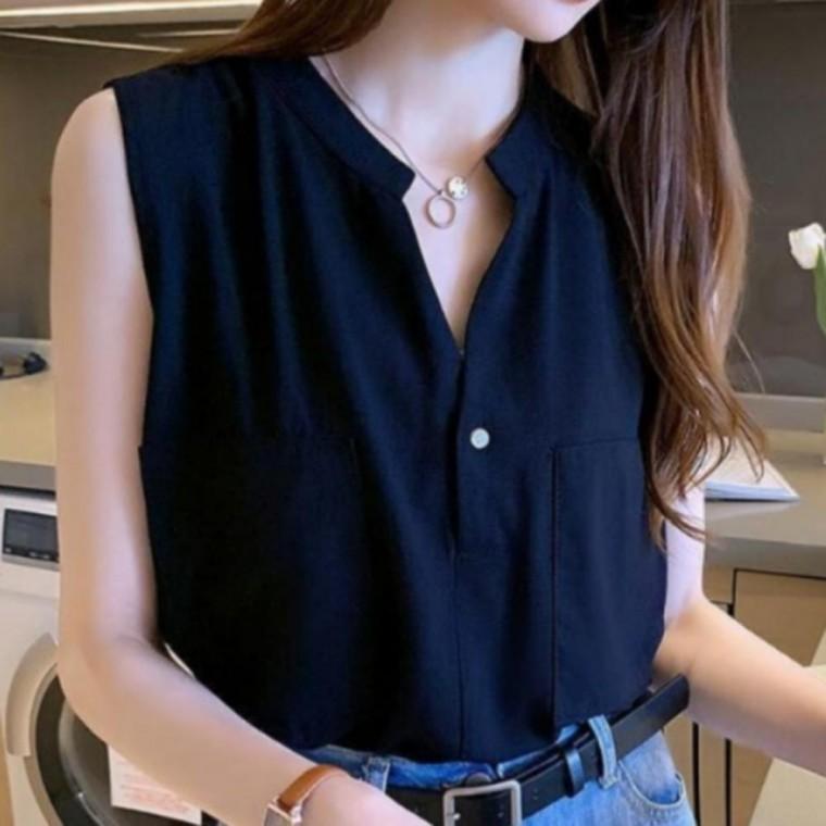 미니멀 차이나넥 나시 블라우스 민소매 셔츠 여름 오피스룩 상의