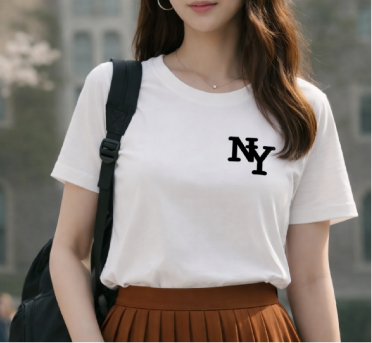 댄디코이라 슬림핏룩 봄여름티셔츠 반소매 NY자수 Y2K스타일 데님코디 치마코디 체육복코디 꾸안꾸룩
