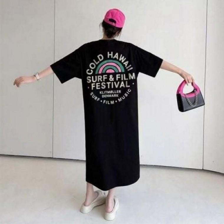 하와이 오버핏 반팔 원피스 F 0 롱 원피스 데일리 여름 홈
