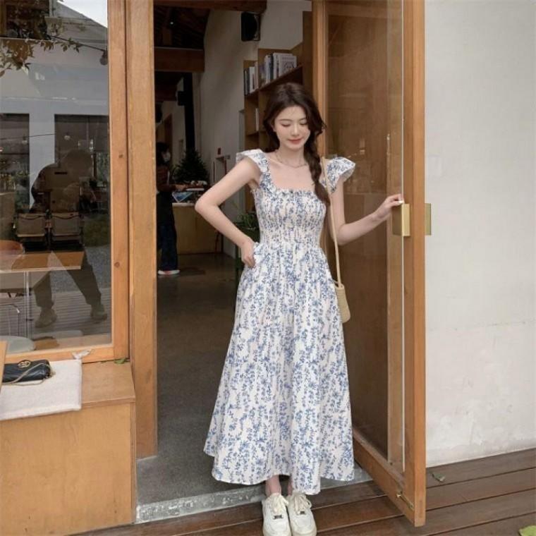 여름 러블리 어깨 가슴 스모크밴딩 비치룩 원피스 프릴