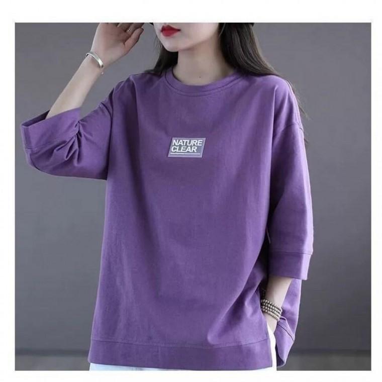 라벨 소매 패션 티셔츠 7부 봄 여름