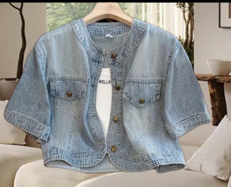LF60700 라운드넥 여름 썸머 반팔 청 데님 재킷 자켓 아우터 데일리 코디탬