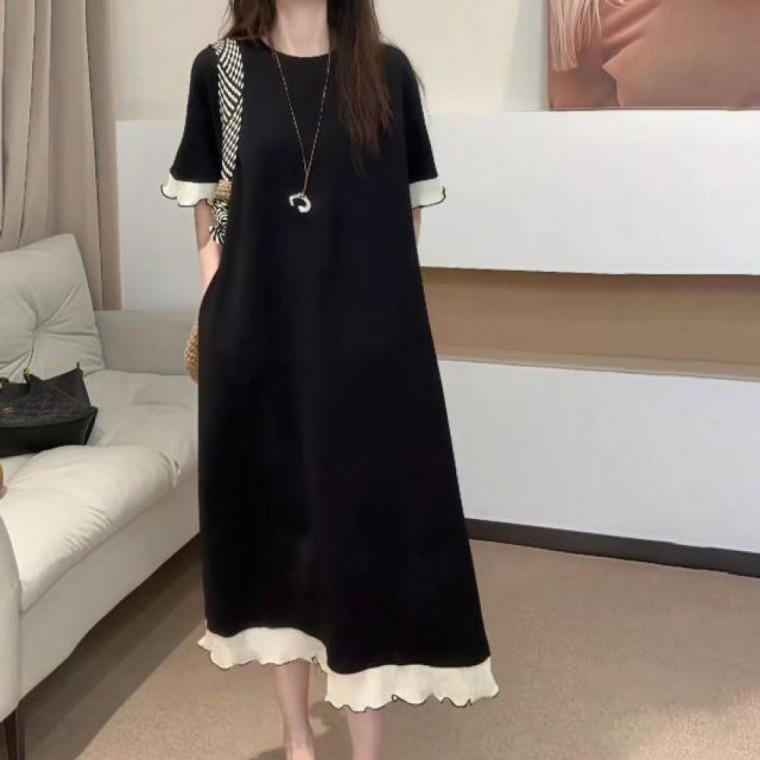 여름 치마 빅사이즈 루즈핏 퍼프 물결 프릴 롱 원피스