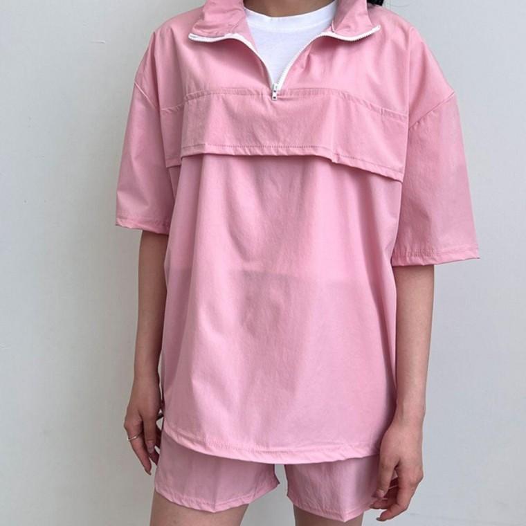 아노락 반팔 티셔츠 숏팬츠 운동 트레이닝 상하의 셋업