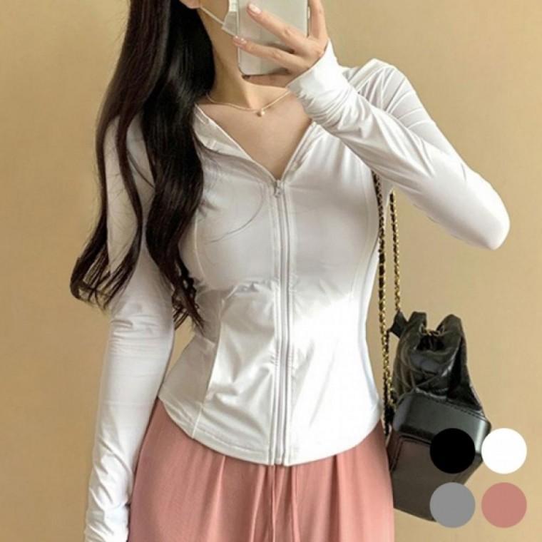 시원한 소재 운동 러닝 손가락 고리 여성 후드 집업