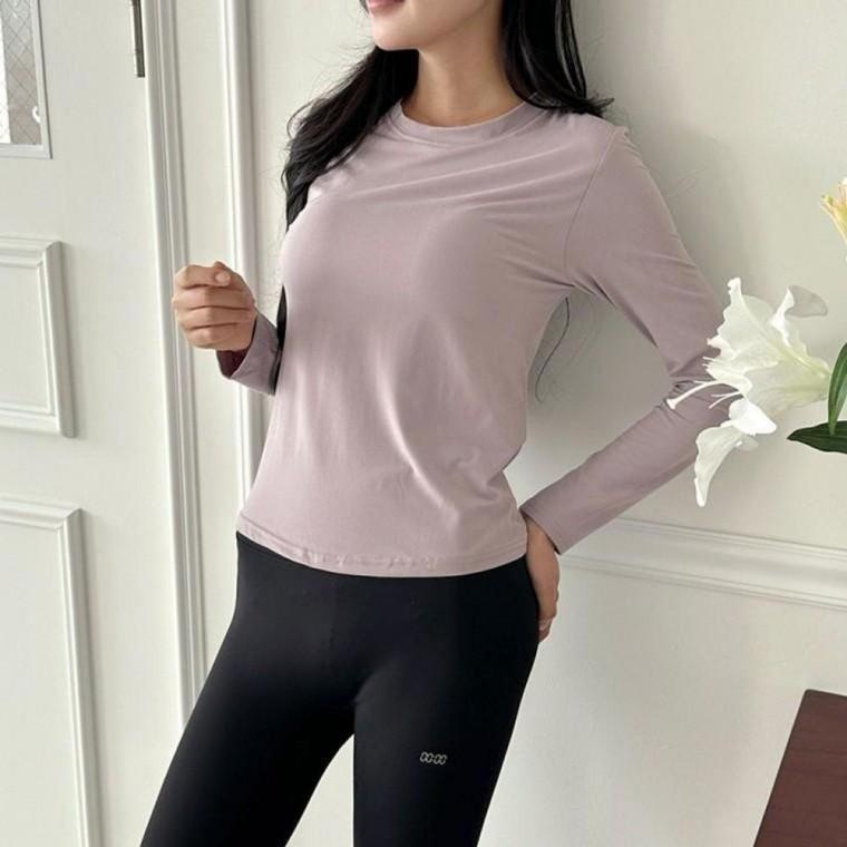 혜로 노브라 패드 내장형 긴팔티 40 캡내장형티 스판티 런닝복 봄가을티 여성티 운동복