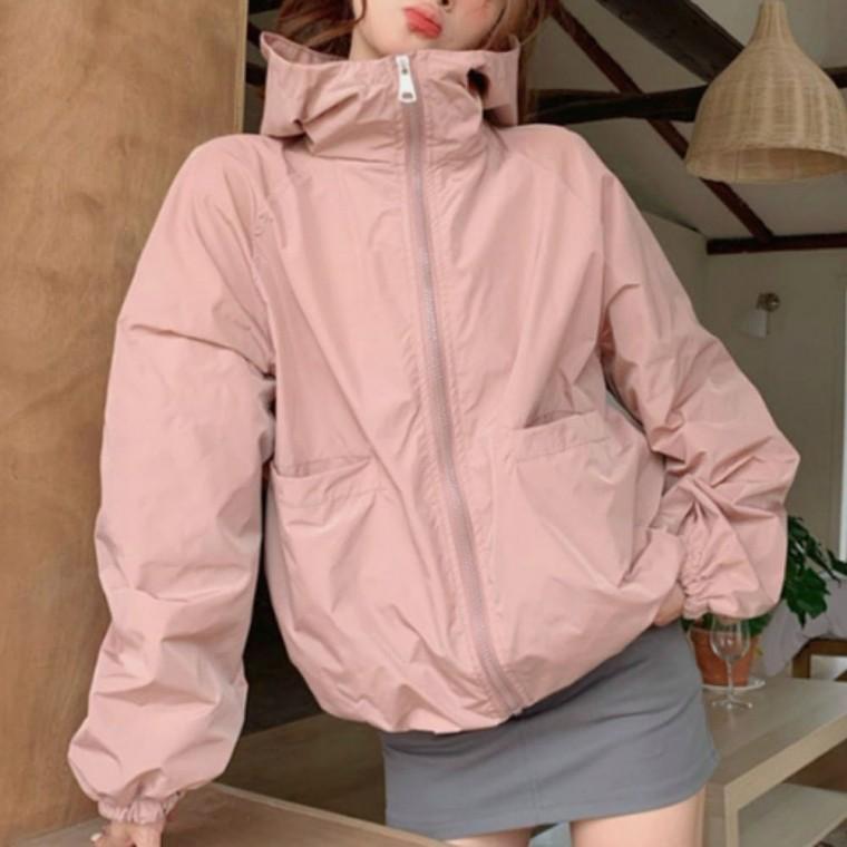 캐주얼 집업 바람막이 점퍼 운동복 4색 경량후드 여성