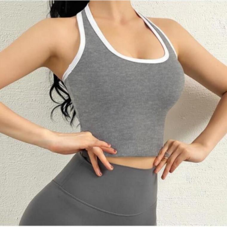 홈트 런닝 필라테스 홀터넥 배색 크롭 나시티 요가복 운동복 상의