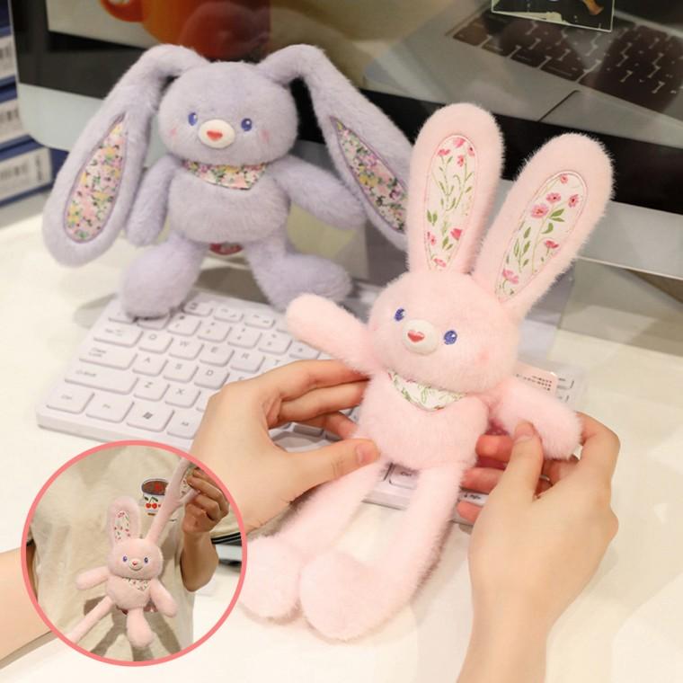 bookaz 귀가 늘어나는 플라워 토끼 키링 미니 인형 가방 열쇠 고리 장식 소품