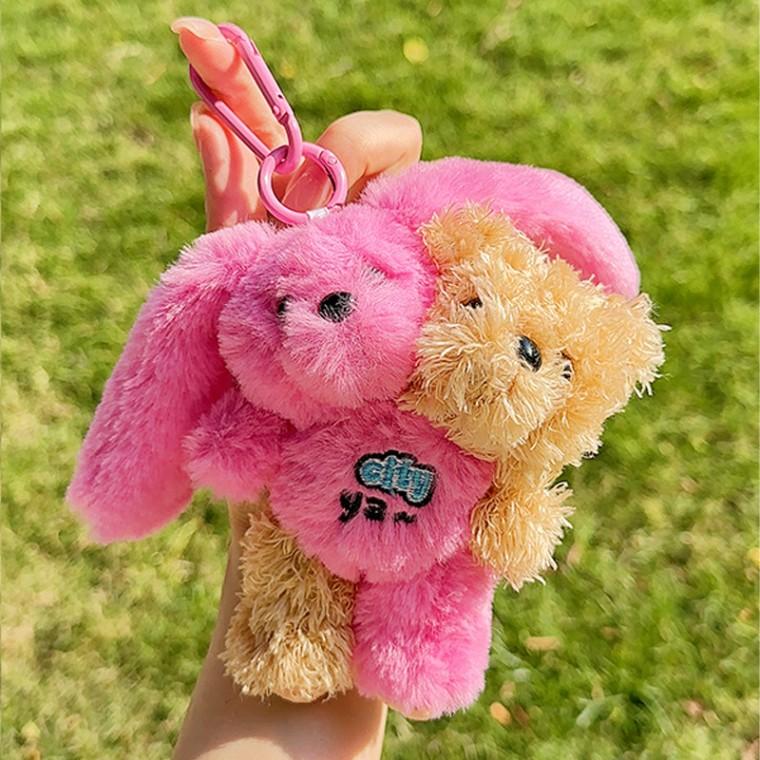 [당일출고] 더블 트윈 키링 곰돌이 토끼 고양이 동물 봉제인형 가방고리 키홀더