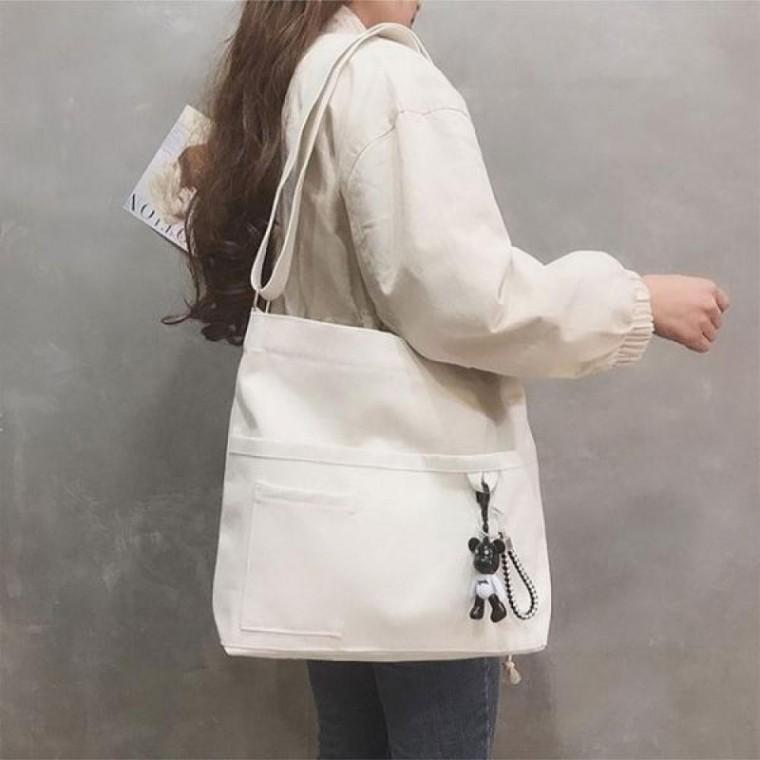 에코백 데일리 가방 곰돌이 캔버스 키링