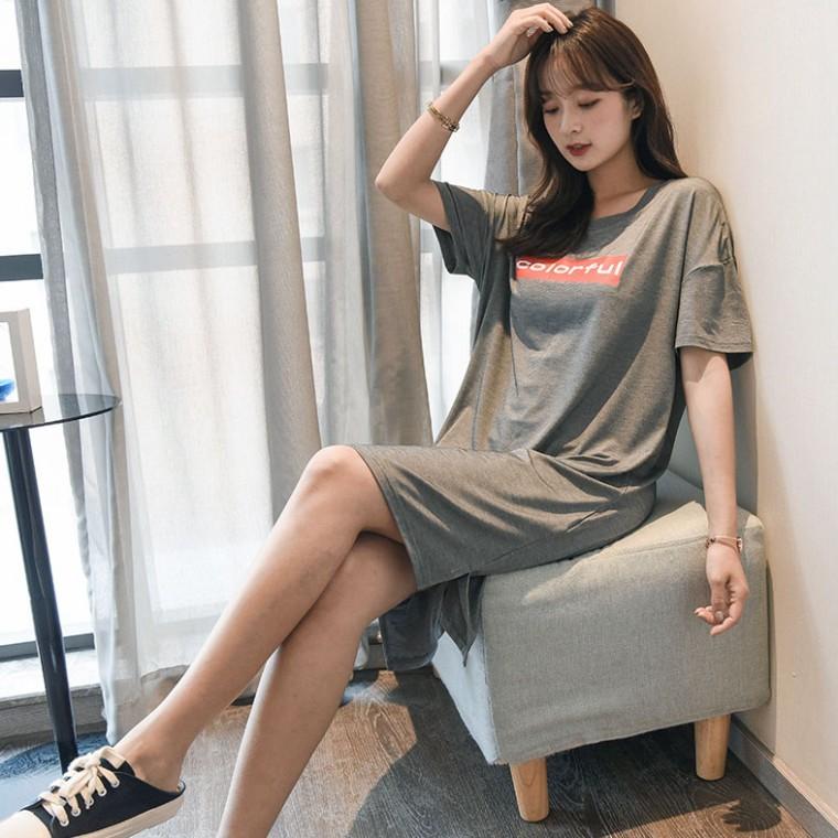 은창]컬러풀 레터링 티 원피스 여름 치마 휴가 비치 비치룩 빅사이즈 원피스 퍼프 반팔 해변 여성 데일리