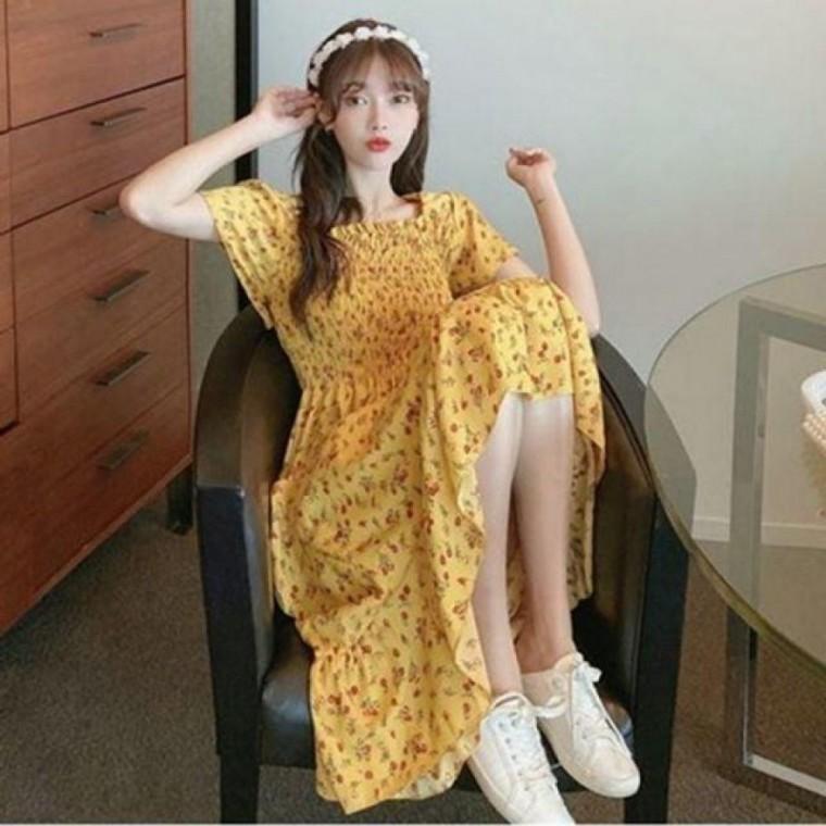 나염 봄원피스 꽃 프린트 샤링 여름원피스 고 여름원피스 봄원피스 롱원피스 결혼식하객룩
