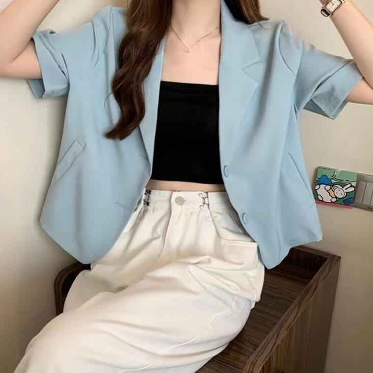 여성 4컬러 봄 여름 부드러운 단정한 카라 반팔 자켓 봄자켓 데님재킷 봄패션 청자켓 여성 여자
