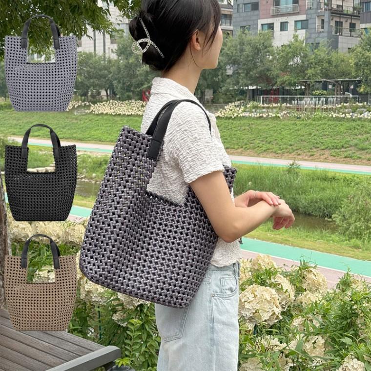 여성 위빙 메쉬 숄더 토트백 데일리 여름 캐주얼