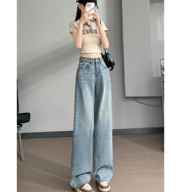 여성 여자 봄 여름 청바지 하이웨스트 일자 세미 와이드핏 바지 데님 팬츠