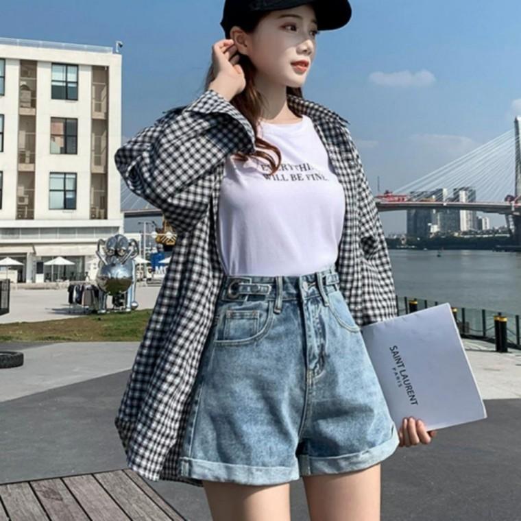 여성 여자 여름 청바지 롤업 진청 아이보리 면 데님 반 바지 하프 팬츠 2color