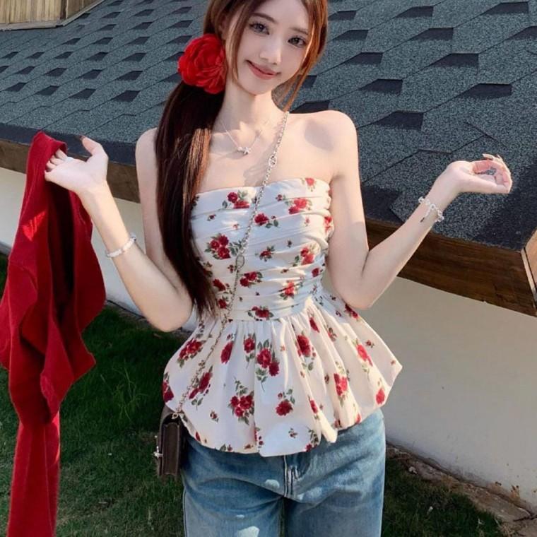 여자 여름 예쁜 플라워 스모크 밴딩 플레어 블라우스 여성 셔츠 긴팔 셔링 카라 리본