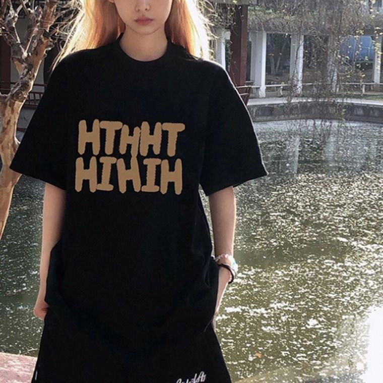 여자 전면 프린팅 오버핏 스타일 라운드 반팔 티셔츠 여성 U넥 반팔티 이너 여름 기본