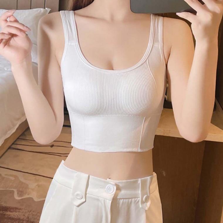 여자 바디 라인 여름 크롭 스타일 브라캡 민소매 나시 여성 끈나시 와플면 이너 라운드