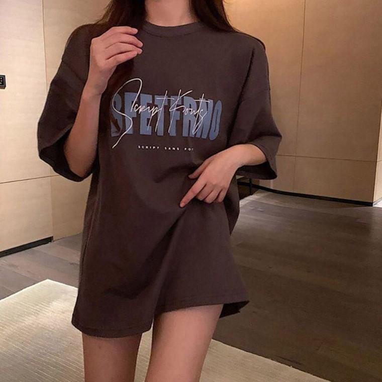 여자 여름 외출 캐주얼 스타일 레터링 루즈핏 반팔 티셔츠 레이스 레이스티 여성 U넥