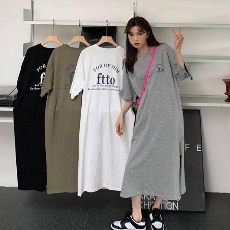 여자 뒷 빅 레터링 포인트 귀여운 스타일 여름 얇은 반팔 원피스 레이어드 봄원피스 프릴