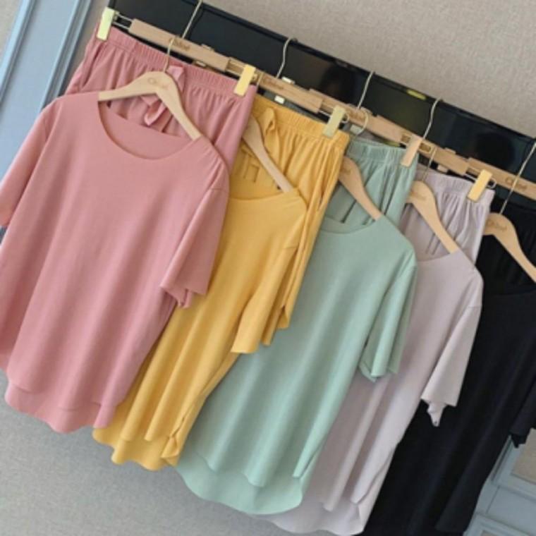 여성 여자 여름 편한 모던 무지 반팔 반바지 파자마 잠옷 홈웨어 실내복 세트 5color
