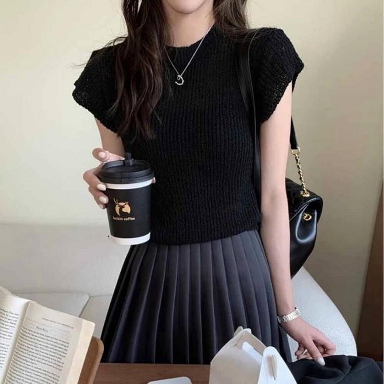 외출 여성반팔 여름 니트티 숏티셔츠 바캉스룩