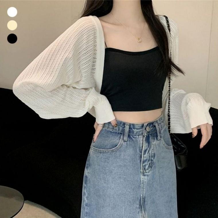 여성 여름 얇은 소재 펀칭 볼레로 봄 니트 카디건 가디건 카디건 볼레로 가디건 봄 니트