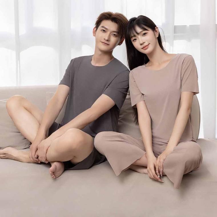 남자 여자 여름 아이스 원단 시원한 소재 차르르 홈웨어 상하 세트 잠옷 실크 커플 속옷