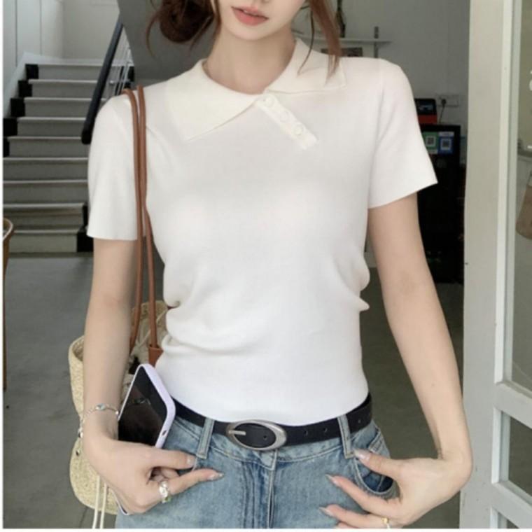 여자 사선카라 반팔 티셔츠 봄 여름 캠퍼스룩