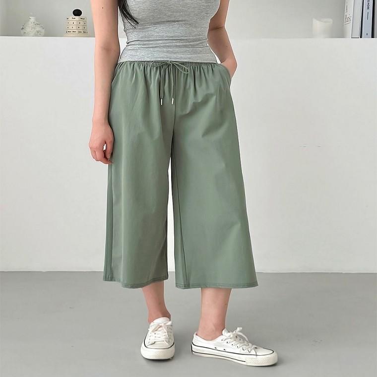 허리밴딩 와이드팬츠 8부 여름 여자 데일리 통바지