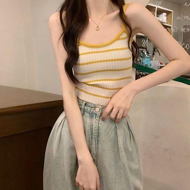 단가라 이너 여성 3색 티셔츠 나시 줄무늬 민소매 여름