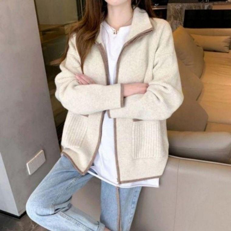 패턴 포인트 집업 니트 가디건 봄 가을 단추 여름 외투 봄 단추 가디건 가을 외투