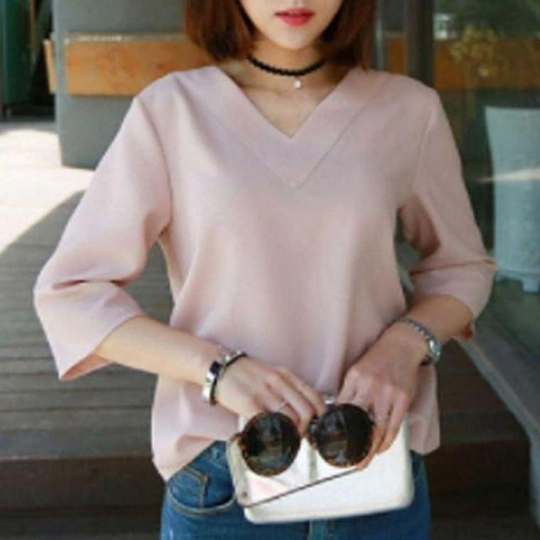 가을 봄여름 봄나들이패션 블라우스 정장 브이넥 캐주 브이넥 블라우스 이너티셔츠 봄나들이패션 정장