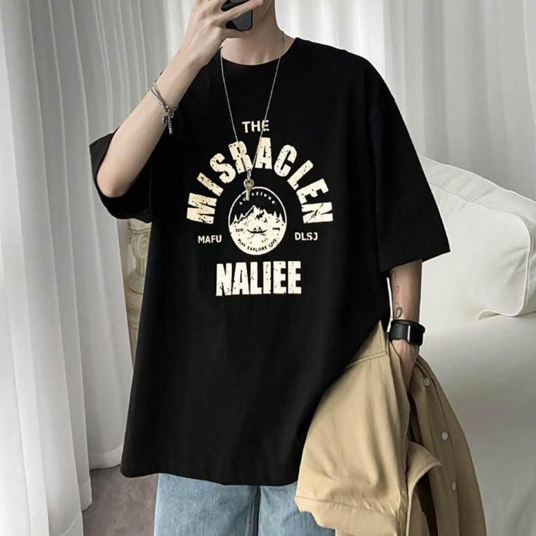 남자 여름 외출 캐주얼 라운드 레터링 반팔티 브리넥 남성 브이넥반팟 티셔츠 무지 오버핏
